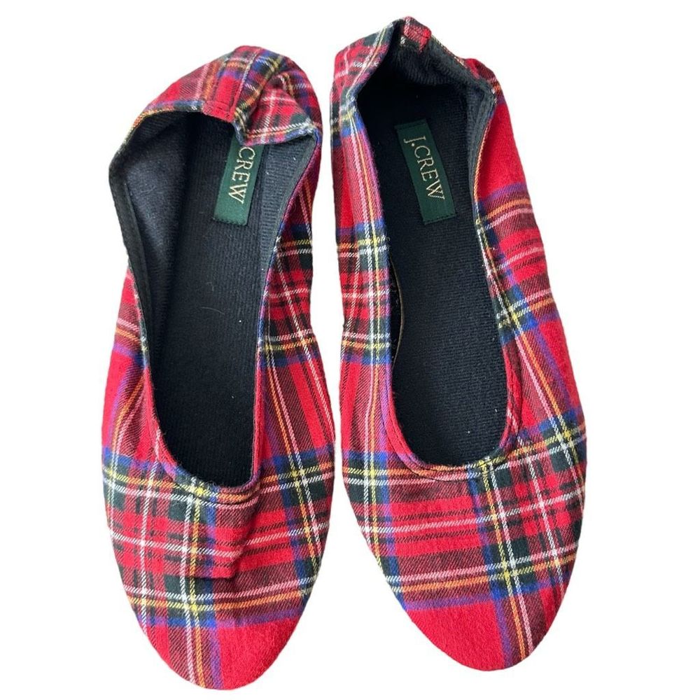 🤑 STORE CLOSING J Crew Red Tartan Plaid Loafers Slip On Flats with Bag 9.5